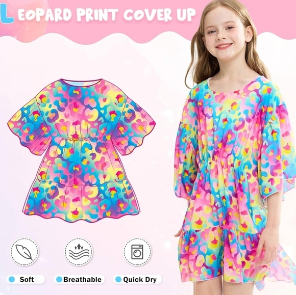 Beach Cover Up for Girls Leopard Swim Bathing Suit Coverup Size OSFM - Picture 2 of 10